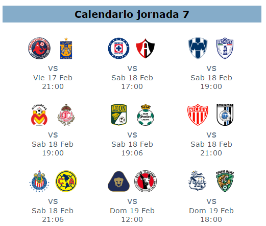 Calendario de juegos jornada 7 de la liga mx Clausura 2017